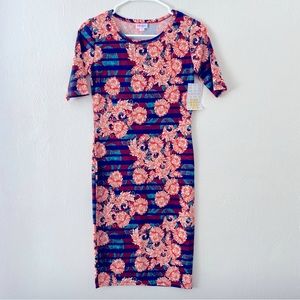 NWT LuLaRoe Julia Dress, Paisley Striped Floral Print, Size XXS